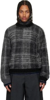 Sacai | Gray Plaid Mohair Knit Sweater