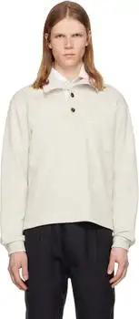 Tom Ford | Beige Cotton Silk Cashmere Half Button Sweatshirt