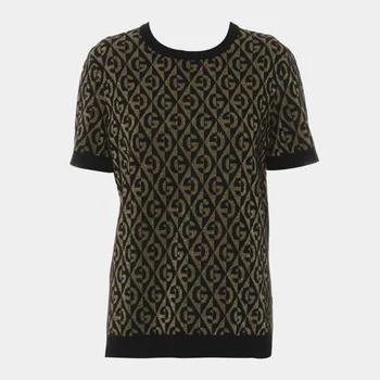 Gucci | Gucci Black Knit Fabric GG Pattern Short-Sleeve Top L