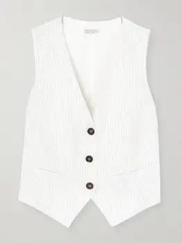 Brunello Cucinelli | Pinstriped Linen-blend Vest - IT48