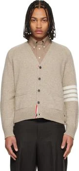 Thom Browne | Beige Shetland Wool 4-Bar Relaxed Fit V-Neck Cardigan