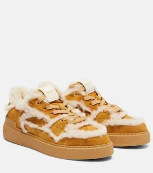 Balmain | Shearling-trimmed suede sneakers