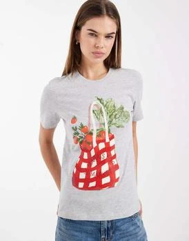 ONLY ONLY regular fit t-shirt with tomato print in light grey
