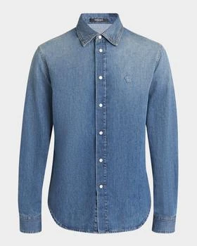 Versace | Men
s Denim Medusa Patch Snap-Front Shirt