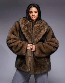 Aria Cove faux fur oversized collar wide sleeve jacket in brown tipped fur