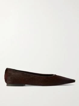 Brunello Cucinelli | Leather-trimmed Calf Hair Point-toe Flats - Dark brown - IT38