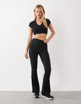 4505 4505 micro rib high waist slim kick yoga legging with side split in black