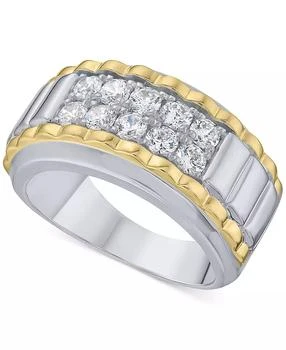 Macy
s | Men
s Diamond Two Row Ridge Texture Band (1 ct. t.w.) in 10k Two-Tone Gold