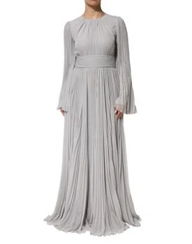 Dolce & Gabbana | Pleated Maxi Long Sleeve Silk Blend Gown Women's Dress (Pre-Owned)