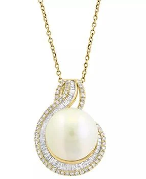 Effy | EFFY® Cultured Freshwater Pearl (12mm) & Diamond (1/2 ct. t.w.) Swirl Pendant Necklace in 14k Yellow Gold, 17" + 1" extender