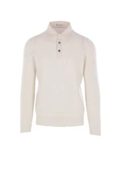Brunello Cucinelli | Brunello Cucinelli English Rib Knit Twill Spread Collar Polo Shirt