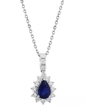 Effy | EFFY® Sapphire Halo Pendant Necklace (5/8 ct. t.w.) in 14k White Gold, 18" + 1" extender