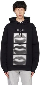 Balmain | Black Vintage 'Balmain Lips' Print Hoodie