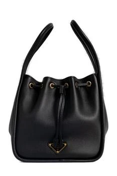 Prada Logo Plaque Drawstring Bucket Bag
