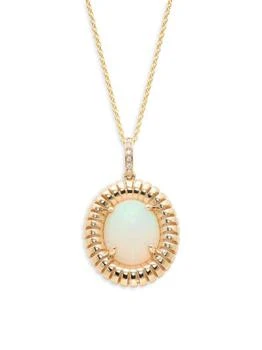 Effy | 14K Yellow Gold, Ethiopian Opal 
Diamond Pendant Necklace