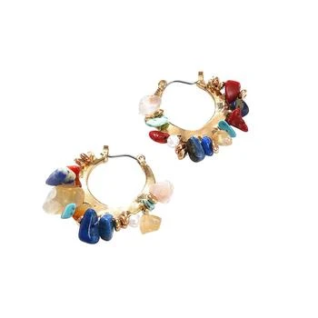 Women's Gold Stone Hoop Earrings