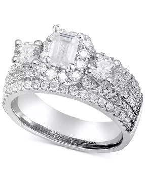 Macy's | Diamond Emerald-Cut Multi-Row Three Stone Ring (2 ct. t.w.) in 14k White Gold