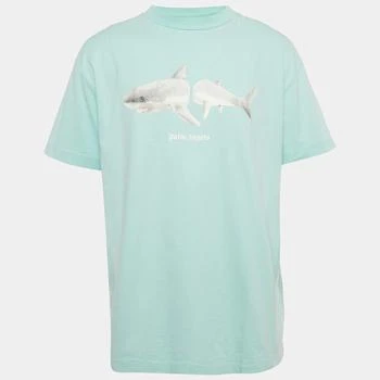 Palm Angels Gnawed Blue Shark Print Cotton T-Shirt XL
