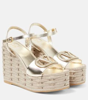 Valentino | VLogo cutout metallic leather espadrille wedges