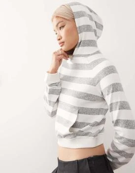COLLUSION tight hoodie in grey white stripe
