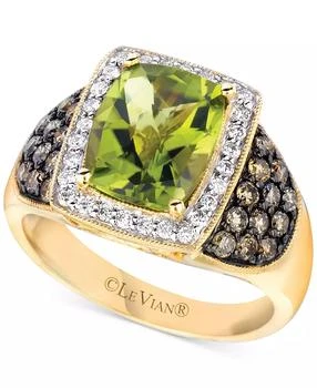 Le Vian | Green Apple Peridot (3-1/20 ct. t.w.) 
Diamond (5/8 ct. t.w.) Halo Cushion Statement Ring in 14k Gold