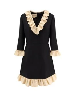 Valentino | Valentino Ruffled Trim V-Neck Mini Dress