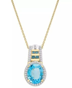 Macy's | Swiss Blue Topaz (3-1/5 ct. t.w.), London Blue Topaz (1/6 ct. t.w.) & Diamond (1/5 ct. t.w.) Pendant Necklace in 14k Gold, 18" + 2" extender