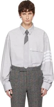 Thom Browne | Gray Woven Flannel 4-Bar Oversized Shirt