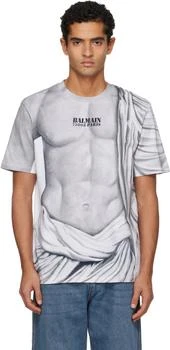 Balmain | Gray Statue Print Logo T-shirt