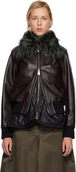 Sacai | Brown Leather Blouson Jacket