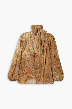 Billow pussy-bow printed crepe de chine blouse