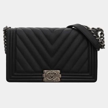 Chanel | Chanel Chevron Boy Bag Black Quilted Lambskin Leather Medium Bag