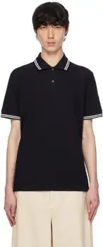 Moncler | Navy Striped Trim Cotton Piquet Polo