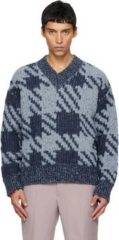 Dries Van Noten | Navy 
Gray Graphic Sweater