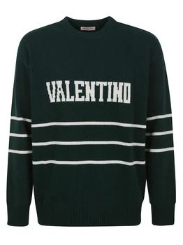 Valentino | Valentino Logo Intarsia Striped Crewneck Sweater