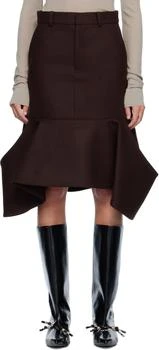Sacai | Brown Wool Melton Midi Skirt
