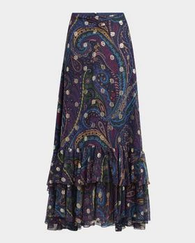 ETRO | Emerald Paisley Ruffle Fil Maxi Skirt