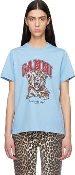 Ganni Blue Relaxed Jersey Tiger T-shirt