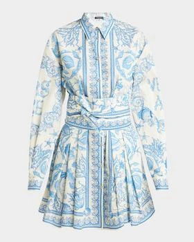 Versace | Pleated Baroque Scarf-Print Mini Shirtdress