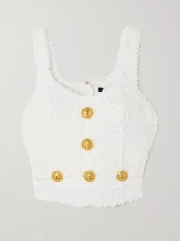 Balmain | Button-embellished Bouclé-tweed Top