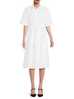 Thom Browne | Pleated 
Belted Midi Polo Dress