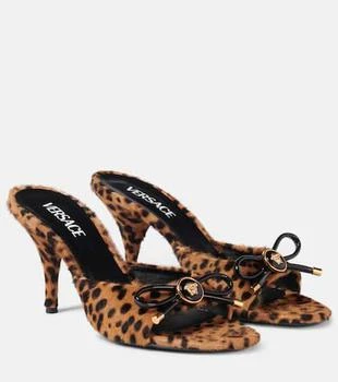 Versace | Leopard Opera Bow 95 shearling mules