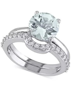 Macy's | Aquamarine (1-5/8 ct. t.w.) & Lab-Grown White Sapphire (3/8 ct. t.w.) Bridal Set in 10k White Gold