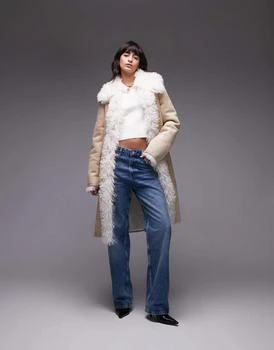 Mango borg lined longline coat in tan