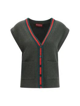 Gucci | Gucci Web Detailed Rib Felted Cardigan Vest