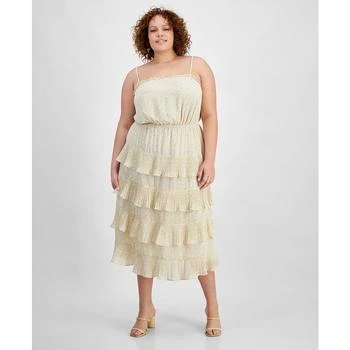 And Now This Trendy Plus Size Printed Ruffle-Trim Midi Dress