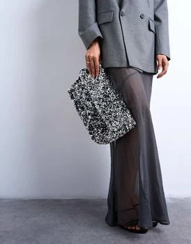 Topshop Georgia folded clutch grab sequin bag in silver