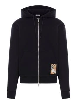 Burberry | Burberry Check-Label Zip-Up Drawstring Hoodie