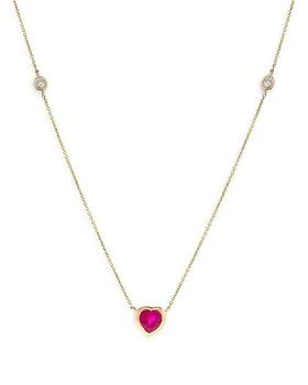 Bloomingdale's | Ruby & Diamond Heart Bezel Pendant Necklace in 14K Yellow Gold, 16.5"