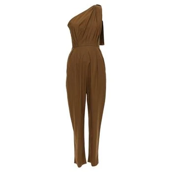 Max Mara | Avola cotton poplin one shoulder leather trim jumpsuit